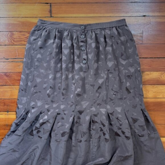 Vintage Brown Silky Skirt with Floral Pattern - Picture 3 of 4